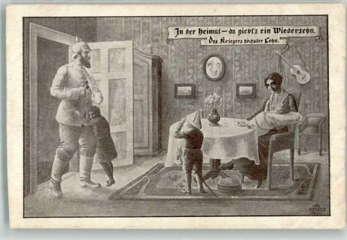 1916 WK I Heimaturlaub Familien Idyll Sohn spielt Krieg Steckenpferd