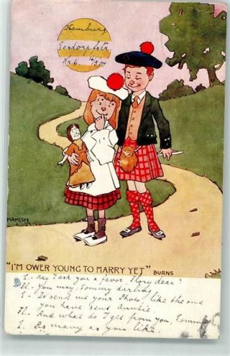 1907 Highland Laddie Kinder Puppe sign. Mamish Tucks and Sons Nr.1361 Bahnpost Zug Nr.21