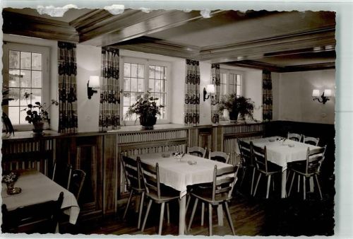 Thalkirchdorf Gasthaus Gastraum Blumen Tisch Stuhl Ort handschriftlich Foto Original aus Archiv eines Ansichtskartenverlags