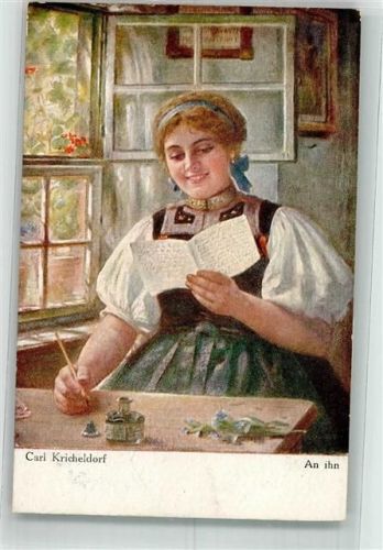 Frau Tracht Feder sign. Kricheldorf Carl An Ihn Verlag Rehn Nr.480