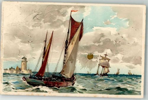 1899 Segelschiff Leuchtturm Sonnenschein Postkarte Serie VIII. Nr. 99113