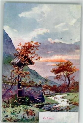 sign. Vertheim Oktober Wegkreuz zwischen sich rot färbenden Bäumen B.K.W.I. 724-4