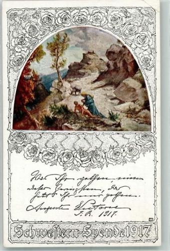 1917 Schwestern-Spende WK I Jugendstil Barmherziger Samariter hilft einem Verunglückten
