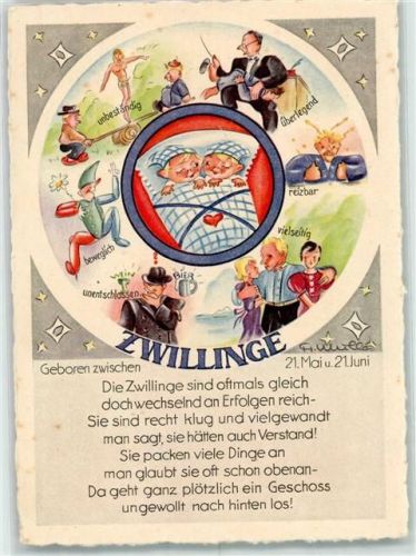 Zwilling + Text sign. C H. Müller Verlag Lengauer Nr. 1277