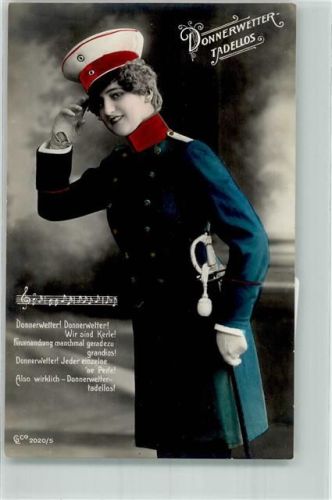 2020/5 Liederkarte Frau in Uniform mit Bommel Emanzipation Donnerwetter Tadellos Serie