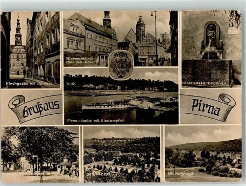 Pirna Rathaus Kirchgasse Obermarkt Canaletto-Haus Erlenpeterbrunnen Denkmal Elbdampfer
