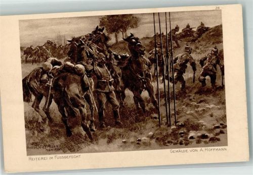 1915 abgesessene deutsche Ulanen im Fussgefecht Wohlfahrtskarte Ostpreussenhilfe