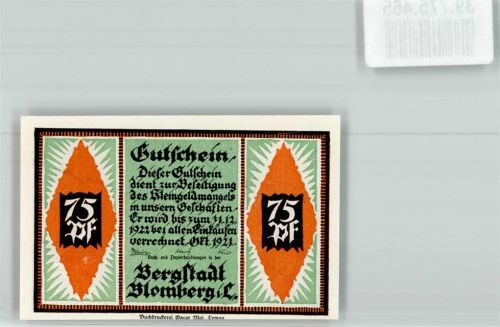 Blomberg 1921 75 Pfennig Gutschein