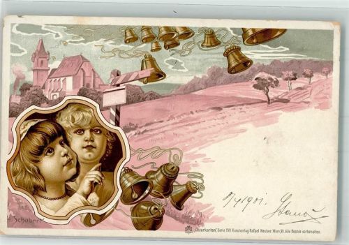 1901 Kinder Glocken Osterkarten Serie XVII Kunstverlag Rafael Neuber
