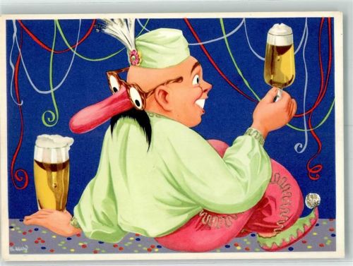 Karnevalsnarr mit Maske muß sich für ein Bier entscheiden Bierwerbe GmbH