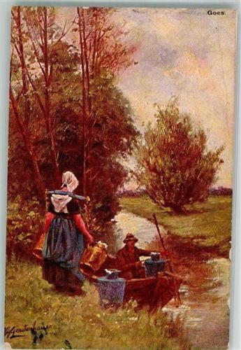 1906 Milchkannan Frau Tracht Boot