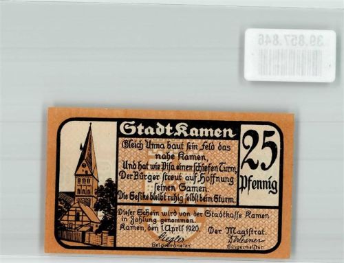Kamen 1920 25 Pfennig Pauluskirche