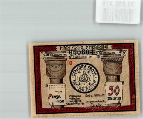 Frose 1921 50 Pfennig O Nr. 050604 Turmfenster d. Klosterkirche