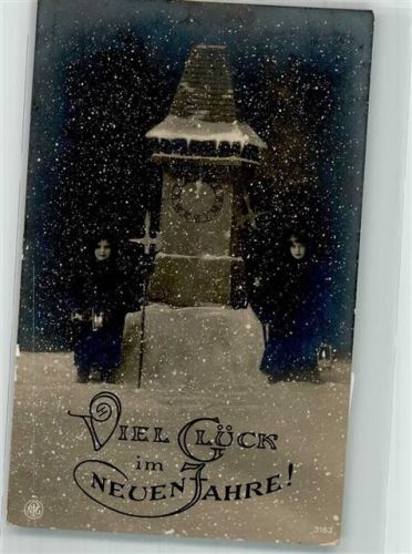 1909 Turmuhr es schneit , Neujahr Verlag NPG 3183
