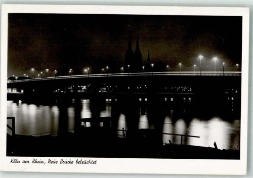 50667 W5000 Köln Deutz 105 Foto AK Neue Brücke Beleuchtet Rhein