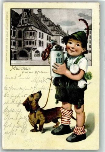 München 1904 Dackel Kind Bierkrug Ottmar Zieher Heliocolorkarte