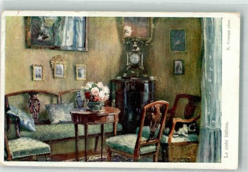 auf AK Interieur Blumen in Vase sign. Konopa R. B.K.W.I. Nr.1649