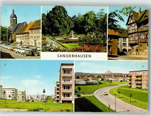 06526 O4700 Sangerhausen Foto AK Marktplatz Rosarium Kornmarkt Wilhelm-Koenen-Straße Polytechnische Oberschule Süd-West-Siedlung Fotograf Steffen VEB Bild und Heimat