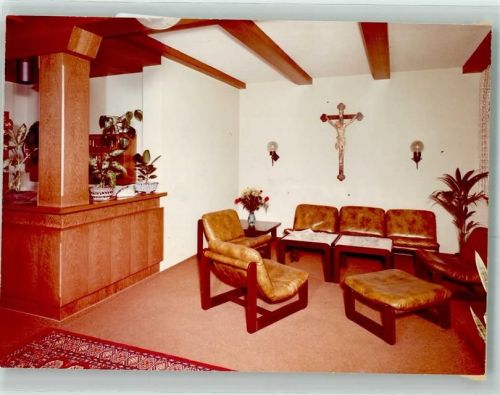 Bad Abbach Haus am Schwefelbad Blumen Sessel Kreuz Ort handschriftlich Foto Original aus Archiv eines Ansichtskartenverlags
