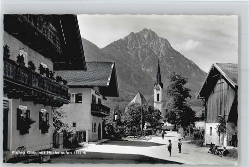 83451 W8235 Piding - Kirche, Ortsansicht mit Hochstaufen