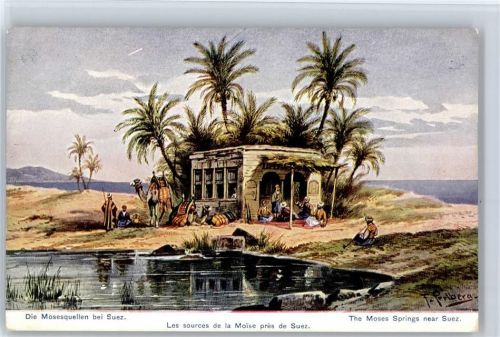 Suez - Künstler -Karte, unsigniert, Mosesquellen bei Suez
