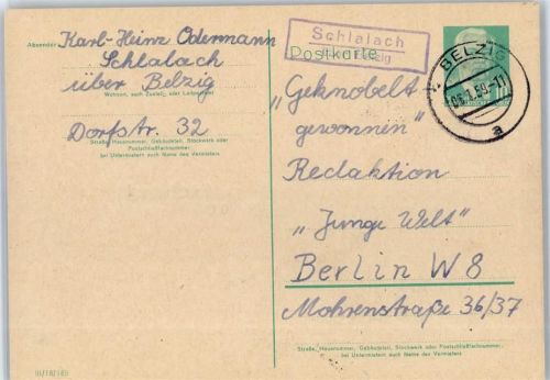 Belzig Landpoststempel Schlalach