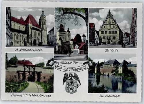 Weißenburg 1956 Rathaus Festung Kirche St. Andreas