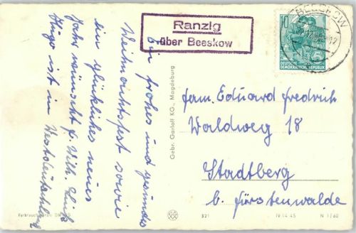 15848 O1231 Ranzig - Landpoststempel Weihnachten Neujahr