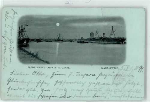 Manchester 1899 - Mode Wheel Lock M.S. Canal Mondschein-AK
