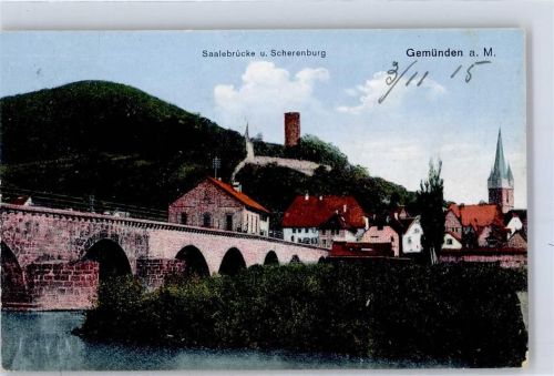 97737 W8780 Gemünden a. Main 1915 - Saalebrücke u. Scherenburg