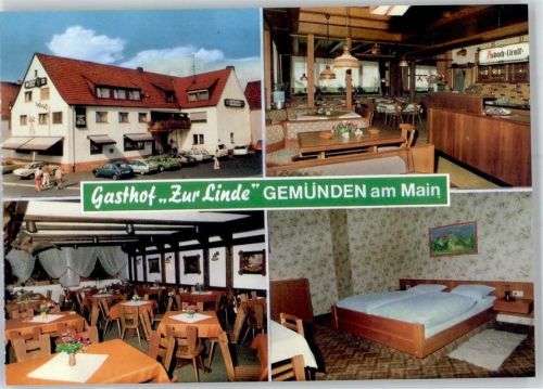 97737 W8780 Gemünden a. Main Werbe AK Gasthaus Pension Zur Linde