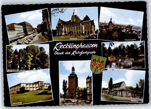Recklinghausen Marktplatz Rathaus Engelsburg Stadtgarten Saalbau Wappen Schwimmbad Hallenbad Propsteikirche St. Peter