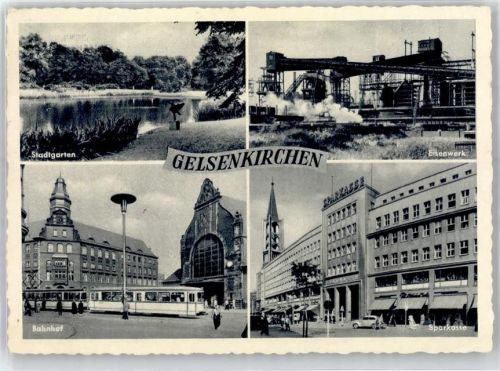 45879 W4650 Gelsenkirchen - Stadtgarten Bahnhof Eisenwerk Sparkasse Straßenbahn
