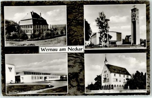 73249 W7314 Wernau (Neckar) - Schloss Großwäscherei Rathaus Kath. Kirche