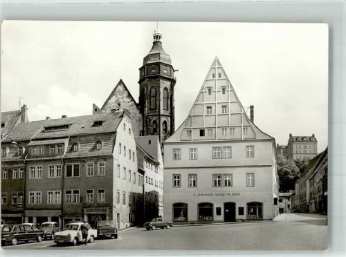 Pirna 1977 Marktplatz Auto Geschäft Kirche