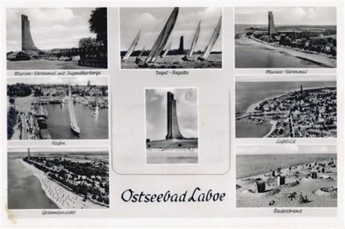 Laboe Laboe (2304) Leporello Hafen, Jugendherberge, Marine-Ehrenmal, Strand I-II (Klebereste VS)