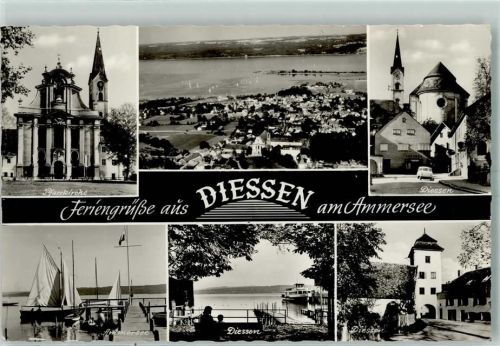 86911 W8918 Dießen a. Ammersee - Pfarrkirche Herrenstrasse Ammersee Segelboote Tor Anlegestelle