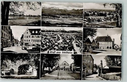 82362 W8120 Weilheim i. OB - Am Dietlhofer See Blick vom Waldcafe Gögerl Rathaus Alte Stadtmauer