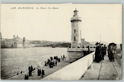 Marseille 1908 Ufer Spaziergänger Schirm Stock Schiff
