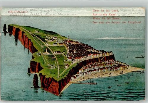 Helgoland 1907 Fliegeraufnahme der Insel mit Ober- und Unterstadt Verlag Glückstadt & Münden 26170