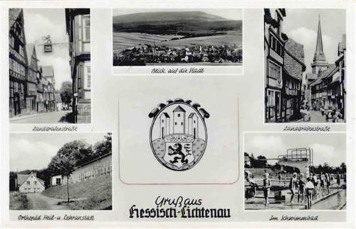 37235 W3436 Hessisch Lichtenau - Hessisch Lichtenau (3436) Leporello Landgrafenstrasse, Schwimmbad, Orthopädische Heil- und Lehranstalt I-II (Klebereste RS)