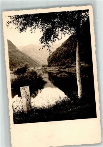 Obernhof 1941 Die Lahn zwischen bewaldeter Hügellandschaft Fotograf Heinz Ort lt. Stempel
