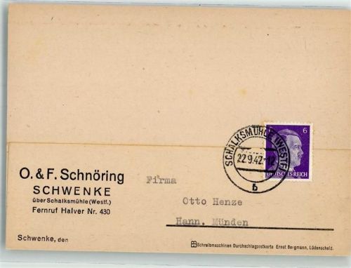Schalksmühle 1942 Handlung Schnöring O. und F. Schwnke