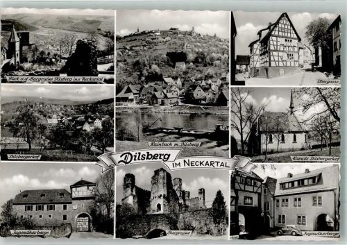 Dilsberg Panorama des Ortes Burgfeste Dilsberg Burgruine Neckartal Kapelle Dilsbergerhof Jugendherberge Obergasse Bahnpost Mannheim Zug 02366