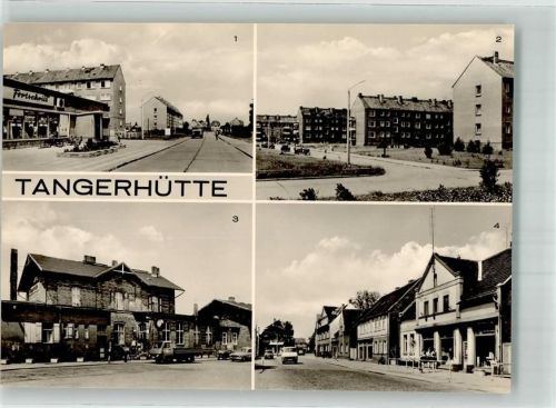 39517 O3510 Tangerhütte Foto AK Otto-Nuschke-Straße Albert-Schweitzer-Straße Bahnhof Ernst-Thälmann-Straße Fotograf Darr VEB Bild und Heimat