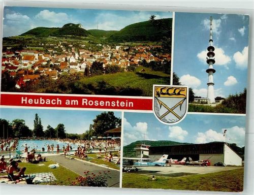Heubach 1971 Flugplatz Fernsehturm Schwimmbad Wappen