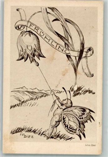 München sign. Diez Julius Frühling Schmetterling vermenschlicht Nothilfe Lotterie 1933