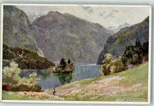 Königssee mit Insel Christlieger Alpiner Kunstverlag Eugen Richter Nr. 29