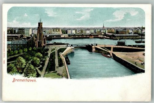 Bremerhaven Panorama des Hafens mit Leuchtturm Verlag Louis Glaser 7391