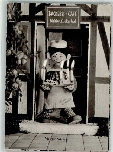 Puppe Meister Zuckerhut mit Kuchen und Kerzen